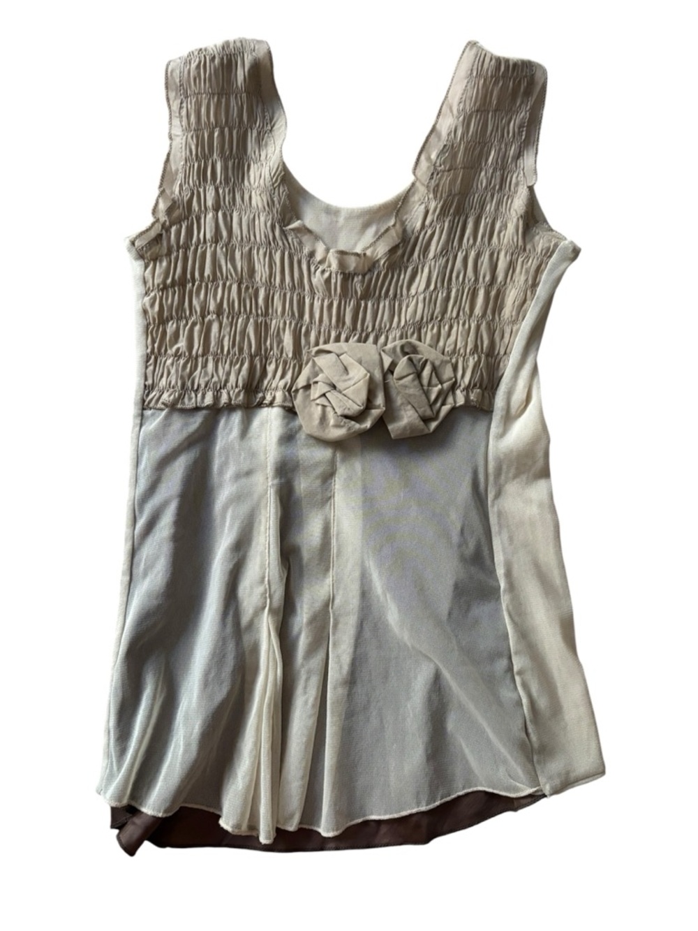🤍 Cream Smocked Babydoll Top w/ Rosette Detail